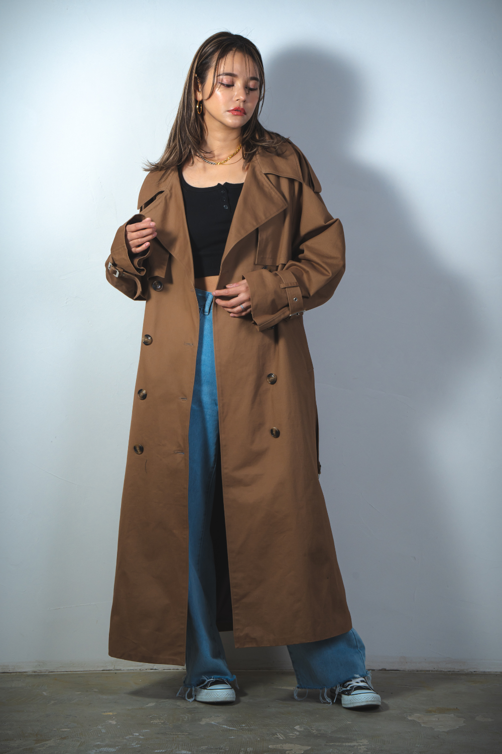 カラーブラウンWide long trench coat / ワイドロングトレンチコート　ブ