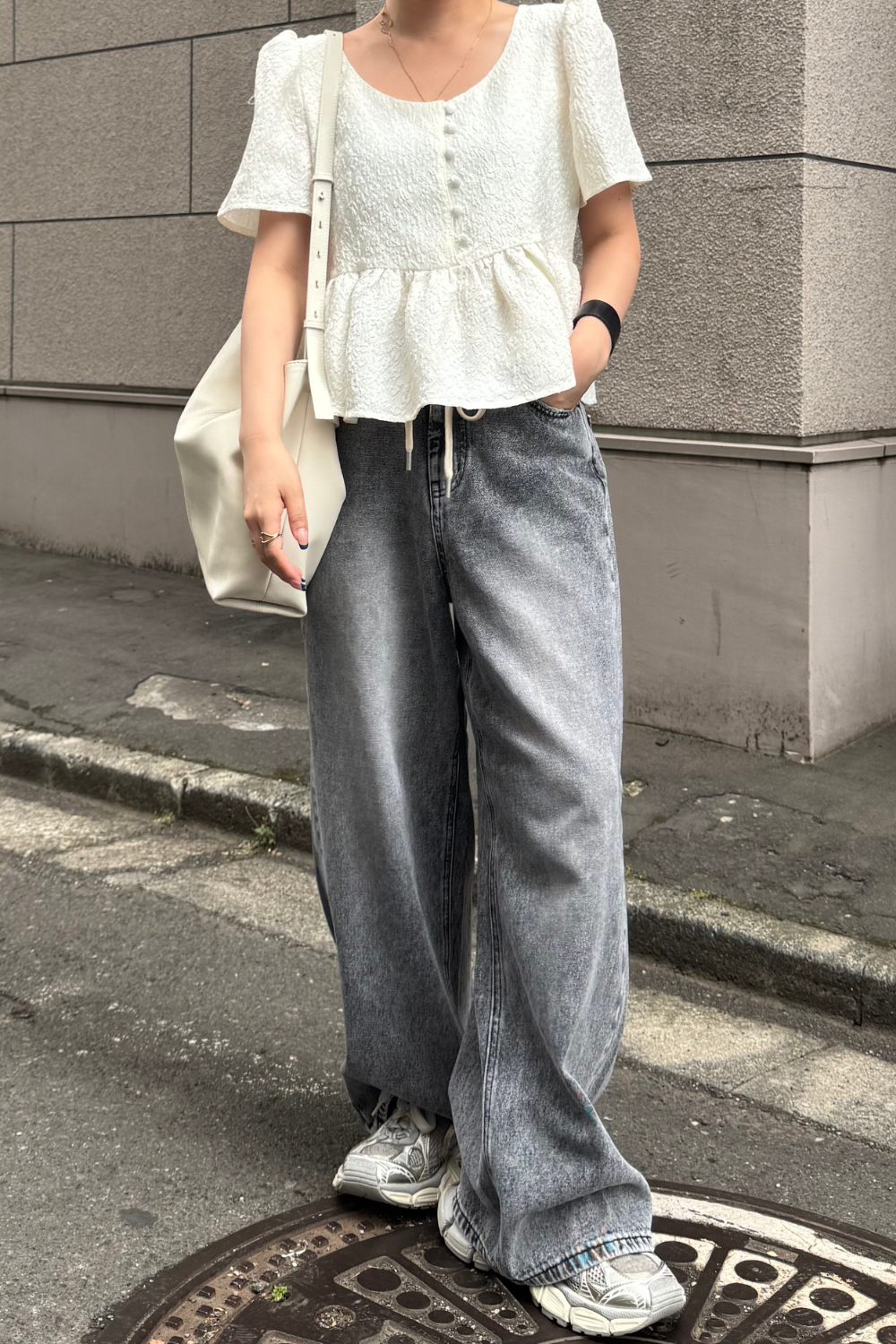 Ivory】Flower jacquard Peplum Tops – AEDDY