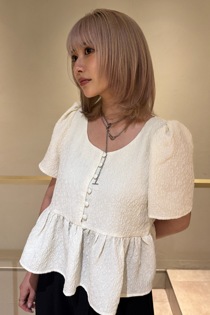 Ivory】Flower jacquard Peplum Tops – AEDDY Ivory】Flower jacquard Peplum Tops – AEDDY